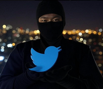 Image of a ninja stealing the Twitter logo.