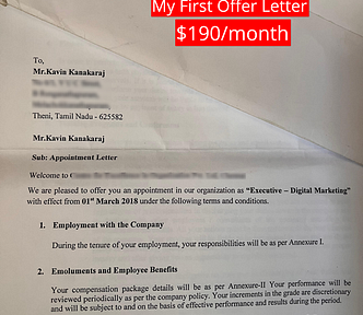 first offer letter of my business journey