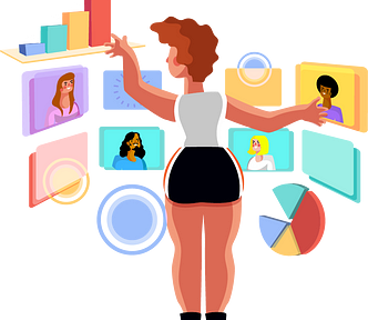 Illustration of an woman searching through different screens