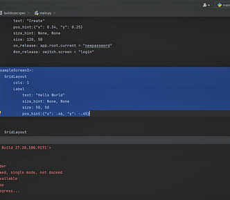 A pycharm IDE showing kivy codes