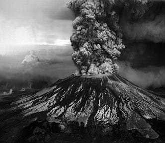 Column of smoke and ash erupting from Mount St. Helens in Washington on May 18, 1980.