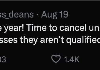 A tweet by Associate Deans: “My favorite time of the year! Time to cancel under-enrolled classes and reassign faculty to classes they aren’t qualified to teach!”