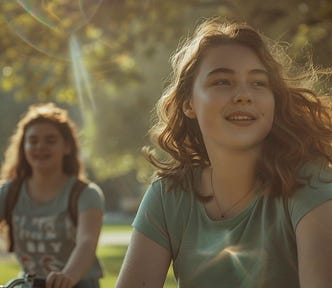 Young people bicycling