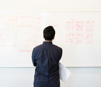 Man standing in front of a white board