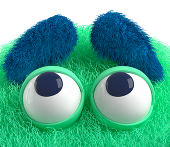 A close-up of Feelings Monster looking up with expressive eyebrows.