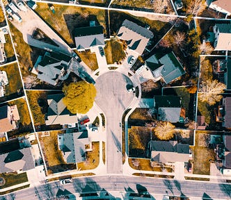 An overhead view of a housing subdivision