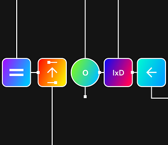 A masthead illustration of colorful boxes and arrows for interaction design.