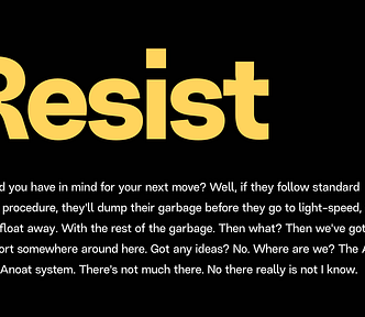 The word ‘Resist’ in a very large text size, and coloured yellow