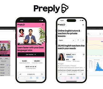 Two Peply.com’s pages visited from mobile devices, along with the screenshots of some performance deshboards.