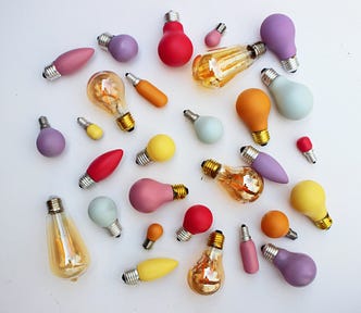 Picture of a bunch of coloured lightbulbs, representing ideas.