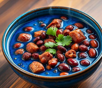 Blue chili works better than the blue pill — and it goes better with cornbread. Image generated by DeepAi, prompt by Catherine La Grange.