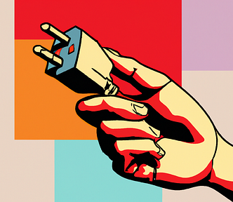 Elegant and futuristic plug-in in the palm of your hand, pop art. Created with DALLE-2.