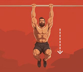 A man hanging from a pull-up bar.