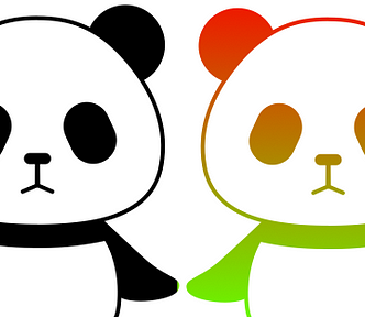 One unstyled panda and three styled pandas: one with various colors, one with a gradient background, one with a highlight.