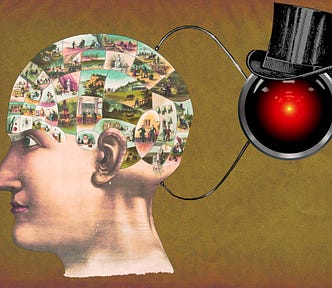 https://pluralistic.net/2025/02/17/caliper-ai/#racism-machine A phrenological illustration of a man’s face in profile, with his skull divided up into sections with illustrations of what each area is meant to govern, e.g., appetite, artistic aptitude, aggression, ardor. A pair of gleaming silver calipers, wielded by the hostile red eye of HAL 9000 from Kubrick’s ‘2001: A Space Odyssey,’ measures the figure’s skull. Image: Cryteria (modified) https://commons.wikimedia.org/wiki/File:HAL9000.svg
