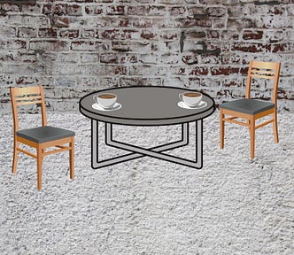 A clipart table with two coffee cups and two chairs