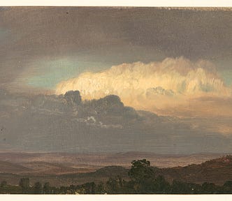 a classic drawing of a cloudy sunset sky over Jamaica (silver linings)