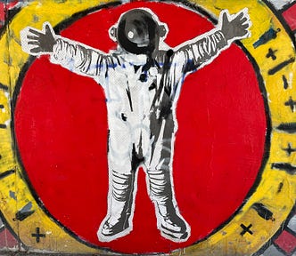 Picture of a mural featuring an astronaut surrounded by a circle.