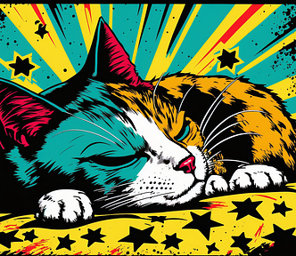 a cat taking a Power Nap, pop art