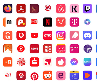 Overview of app icons of various colours