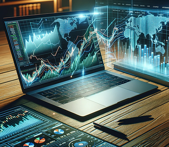 Photo of a sleek laptop open on a stock trading platform, showcasing charts and graphs visualizing options trading data.
