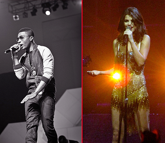 Afrobeats singer Wizkid and Pop singer Selena Gomez performing on stage.