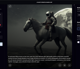 Screenshot of playground AI with an image of an astronaut riding a horse in space generated by AI