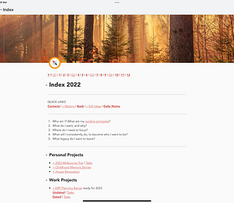 Screenshot of Obsidian Index page, with autumn-toned forest banner at the top