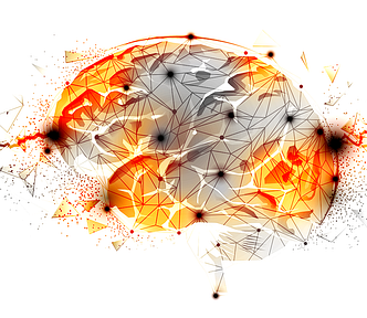 Illustration of brain with glowing hotspots and network around it