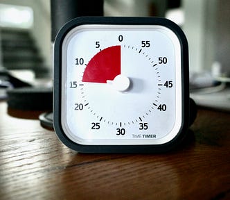 Image of a timer on an office desk, set for 15 seconds.