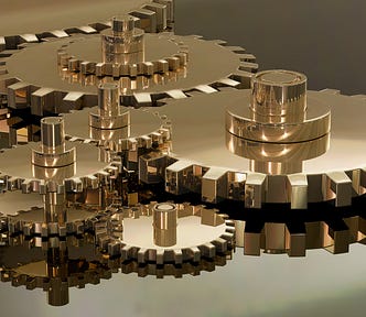 Shiny interlocking gear wheels