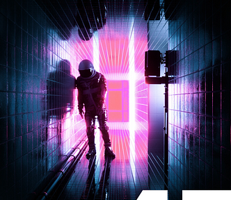 A depressed astronaut leaning against a wall with cyberpunnk background and large 47 added by Zane Dickens