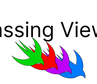 The text of Passing Views above cascading views of the swift logo