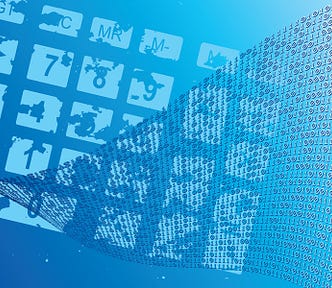 Blue background with images of a keypad, streams of binary flowing in the foreground