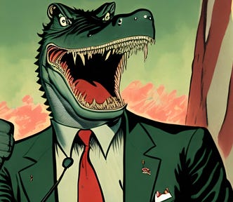 Ron DeSantis as an alligator.