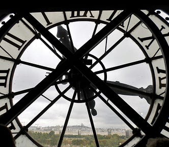 The clock from the Musée d’Orsay in Paris as seen from the inside of the building.