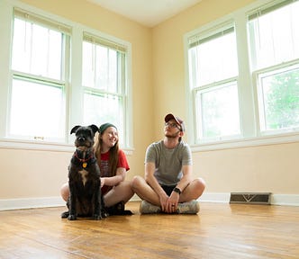 Family with dog just moved into empty home… waiting for gifts!