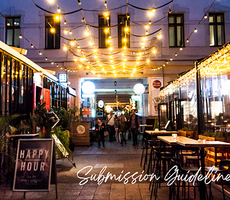 An outdoor seating area of a restaurant or bar