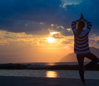 Yoga Sunset Girl Meditation Beach Nature Find Balance and Harmony