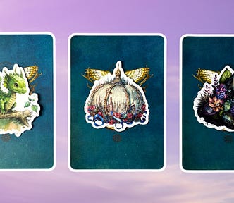 Three oracle pick a card piles: pile 1 — green dragon, pile 2 — beautiful onion, and pile 3 — gemstone clutch