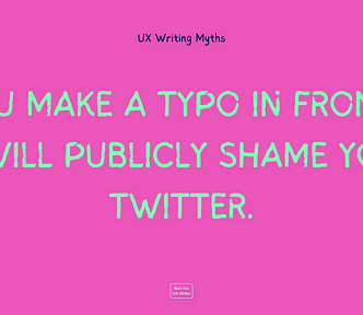 A pink rectangle with the phrase “If you make a typo in front of me, I will publicly shame you on Twitter” written on it in green letters.