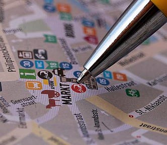 Closeup of a map with a pen on it