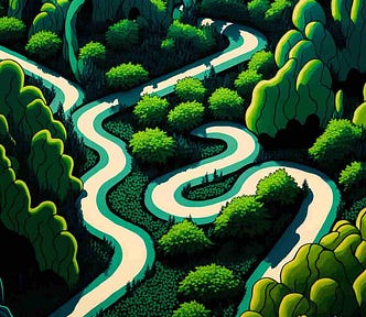 pop art illustration of a winding path through a forest