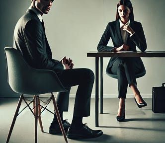 Image of tense interview with non-verbal body language