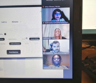 The SkillMatcha team — Somdotta, Atilla, Adaku & Wes present their product to the Co.lab audience via Zoom.