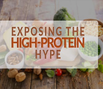 A title image: Exposing the High-Protein Hype over a photograph of high protein foods