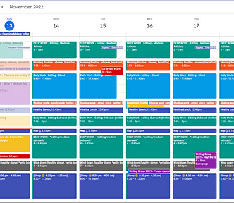 full calendar with time-blocking. multiple calendars shown together