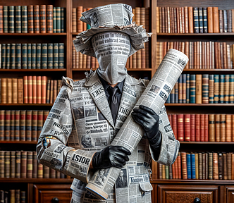 a male figure made out of newspapers (citizen journalism)