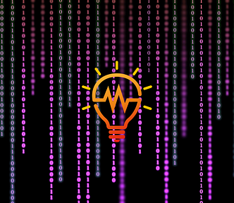 Vertical lines made of numbers with a radiating bulb in the middle