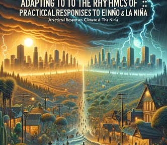 Illustration of climate adaptation and resilience, highlighting the impacts of El Niño and La Niña.